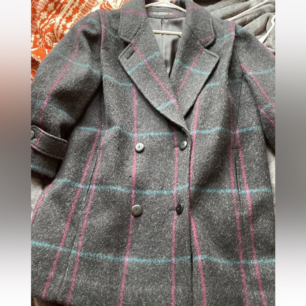 Alorna Vintage Wool Checked Peacoat M/L gray purple teal